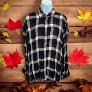Francesca's Harper Plaid Flannel Top Sz M Button Front Blouse Cabincore